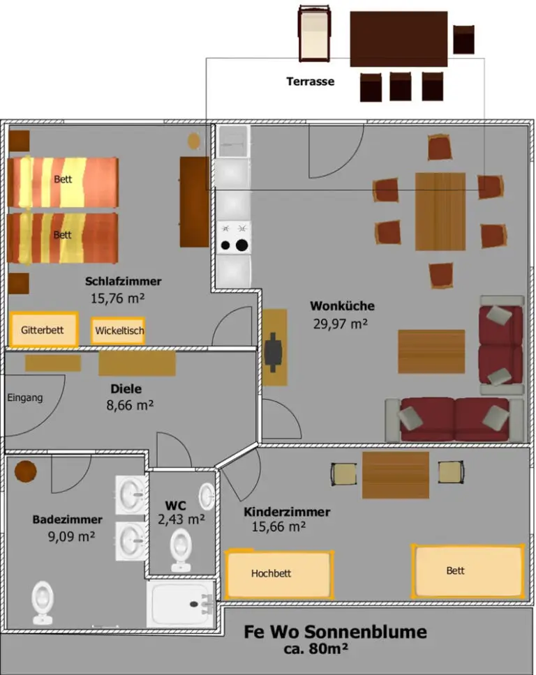 Grundriss Ferienwohnung Sonnenblume
